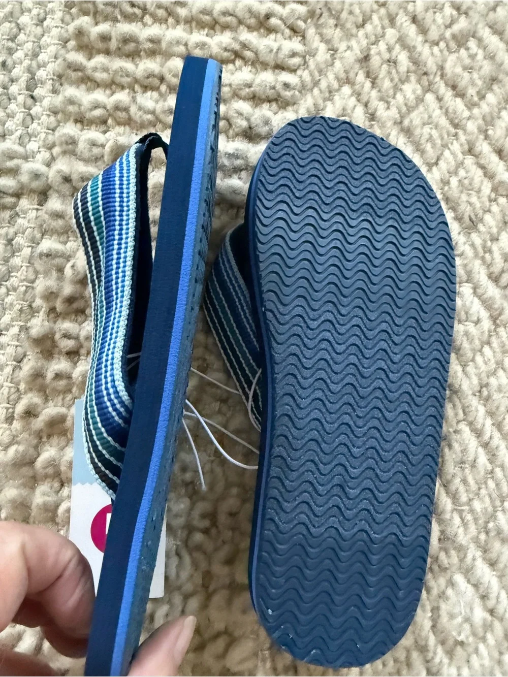 Cat & Jack Blue Striped Kids Flip Flops 2/3 medium gender neutral nwt